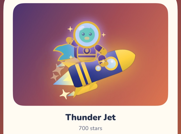 Trying on the Thunder Jet rocket in the Star Shop, 700 stars